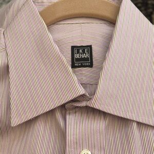 Ike Behar Men's Dress Shirt - Lavender and Green Stripes 16x33